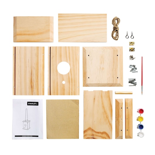 Stanley junior wooden DIY kit birdhouse unassembled.